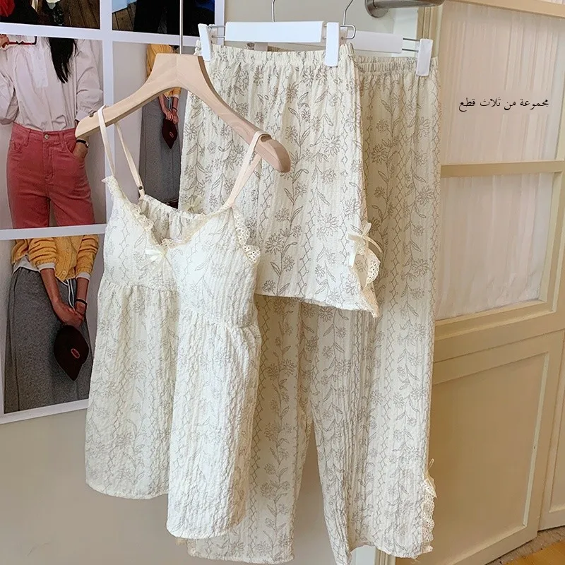 Tee-Piece Women's Spwear Set Summer Sexy Bubble Cotton Long Pants with Chest Pad Home Clothes Sweet Cute Sle V-Ne Sl...
Tee-Piece Women's Spwear Set Summer Sexy Bubble Cotton Long Pants with Chest Pad Home Clothes Sweet Cute Sle V-Ne Sl...