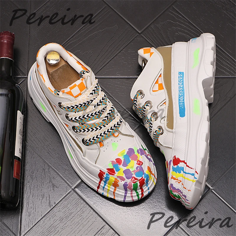Trendy Graffiti Mixed Colors Lace-Up Sports Shoes for Men White Blue Thick Soled Sneakers Summer New Breathable Casual Shoes
Trendy Graffiti Mixed Colors Lace-Up Sports Shoes for Men White Blue Thick Soled Sneakers Summer New Breathable Casual Shoes