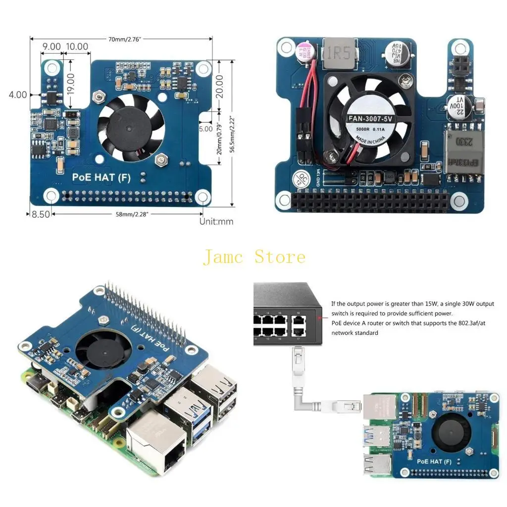 LX0B для платы расширения RPI5 PoE, модуль питания Ethernet с вентилятором, металлический радиатор 802.3af/at