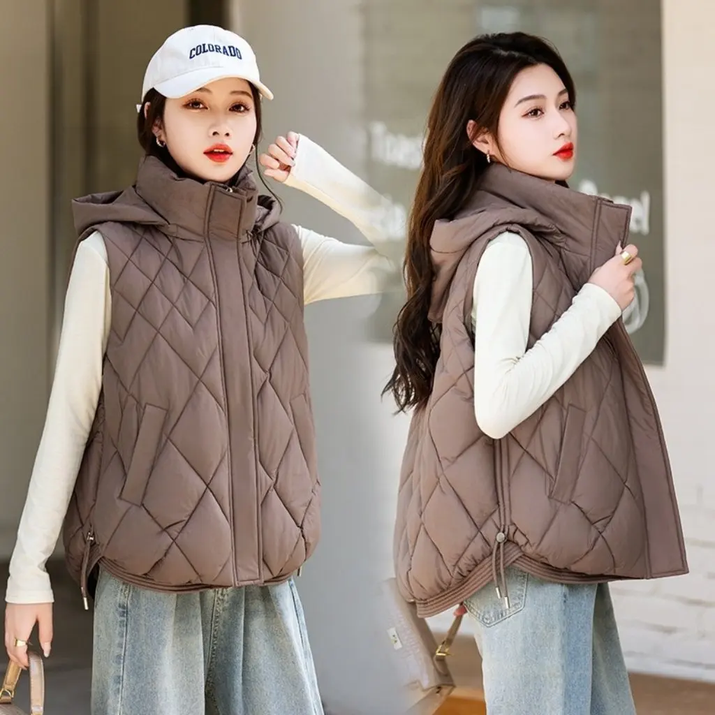 Women's Hooded down Cotton Vest Quilted Short Jacket Autumn Winter Elegant New Fashion Top for Ladies
Women's Hooded down Cotton Vest Quilted Short Jacket Autumn Winter Elegant New Fashion Top for Ladies