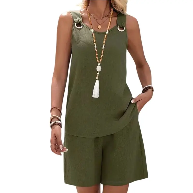 NEW-Women's Round Neck O-Ring Sleeveless Tank Top And Shorts 2 Piece Outfit Set
NEW-Women's Round Neck O-Ring Sleeveless Tank Top And Shorts 2 Piece Outfit Set