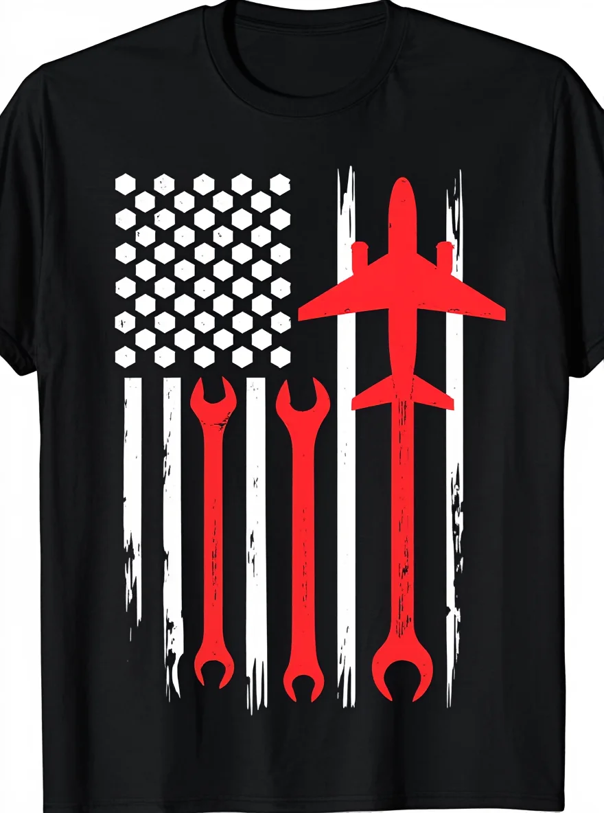 Patriotic Aircraft Mechanic T-Shirt - American Flag/Aviation Tools 100% Cotton Casual Tee
Patriotic Aircraft Mechanic T-Shirt - American Flag/Aviation Tools 100% Cotton Casual Tee