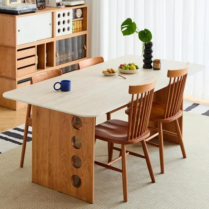 Medieval travertine rock slab dining table household small apartment dining table long table cherry wood worktable all solid woo
Medieval travertine rock slab dining table household small apartment dining table long table cherry wood worktable all solid woo