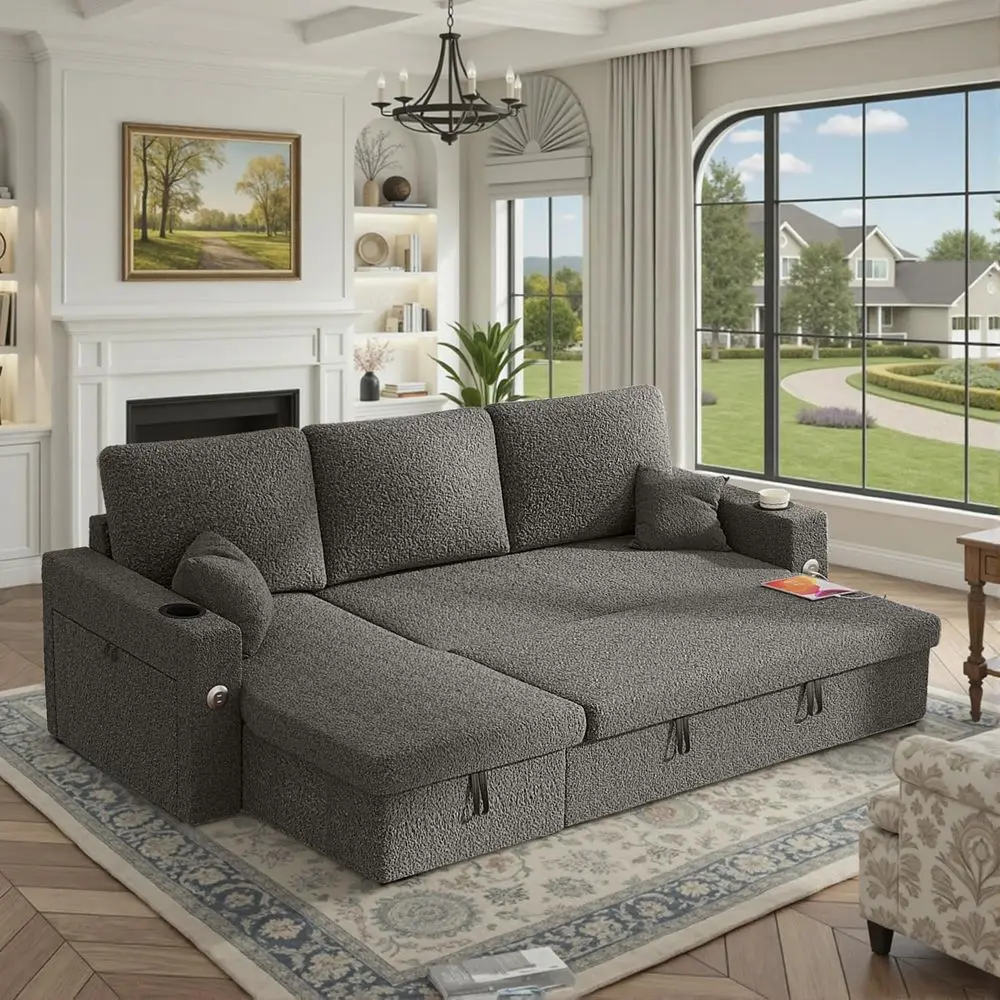 82 L-Shape Couch with Pull-Out Sleeper, Storage, Chaise, and Charging Station in Gray
82 L-Shape Couch with Pull-Out Sleeper, Storage, Chaise, and Charging Station in Gray