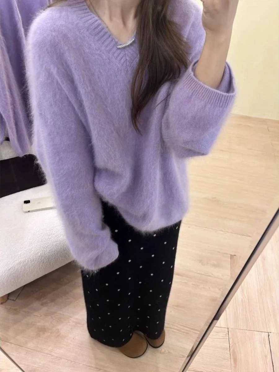 Корейский вязаный свитер-халат с V-образным вырезом, фиолетовый, для женщин, зимний, мягкий, уютный, верхняя одежда, вязаный топ
Корейский вязаный свитер-халат с V-образным вырезом, фиолетовый, для женщин, зимний, мягкий, уютный, верхняя одежда, вязаный топ