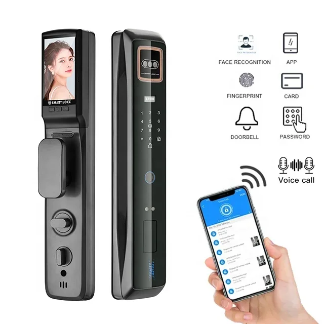 Smart Home Automatic Digital WIFI App 3D Face Recognition Video Intercom Fingerprint Rfid Smart Door Lock With cam era