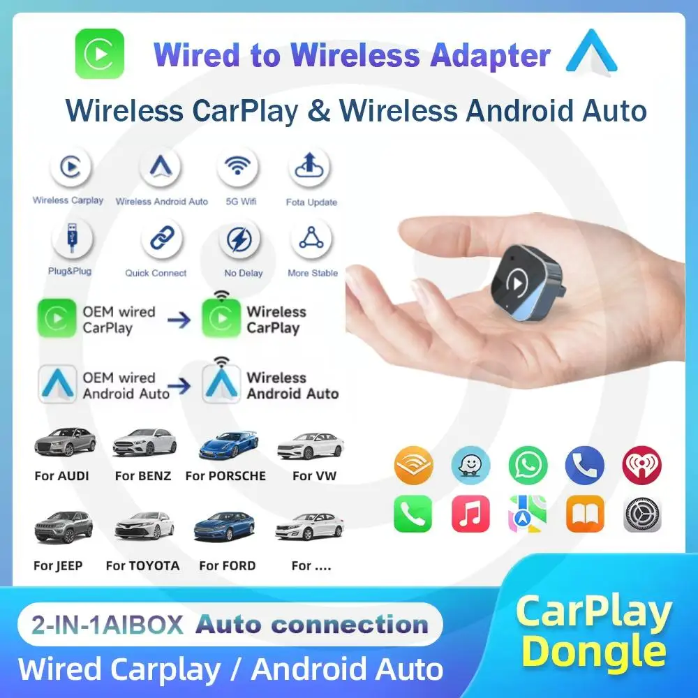 Адаптер 2-в-1 для CarPlay и Android Auto, USB Smart Box, Plug & Play, универсальный беспроводной адаптер CarPlay для VW, Toyota, Nissan, Honda, Ford
Адаптер 2-в-1 для CarPlay и Android Auto, USB Smart Box, Plug & Play, универсальный беспроводной адаптер CarPlay для VW, Toyota, Nissan, Honda, Ford