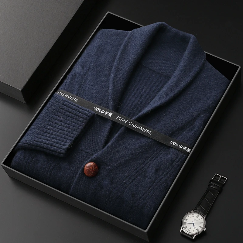 Роскошный мужской свитер из 100% кашемира, кардиган с шалевым воротником, пальто, плотный, толстый, удобный кашемировый трикотаж, осенне-зимний элегантный повседневный топ
Роскошный мужской свитер из 100% кашемира, кардиган с шалевым воротником, пальто, плотный, толстый, удобный кашемировый трикотаж, осенне-зимний элегантный повседневный топ