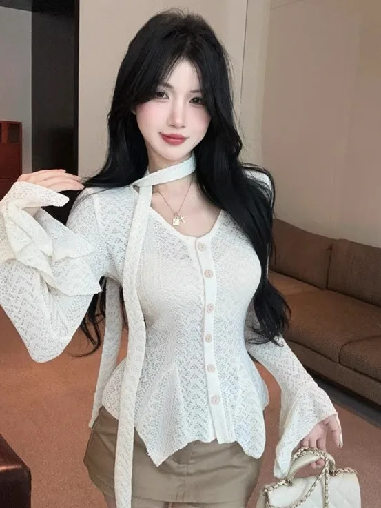 Pure Desire Sweet Spicy Girl Apricot Hollow out Long Sleeve Knitted Top Design Early Autumn Unique Sash Base Shirt Women
Pure Desire Sweet Spicy Girl Apricot Hollow out Long Sleeve Knitted Top Design Early Autumn Unique Sash Base Shirt Women