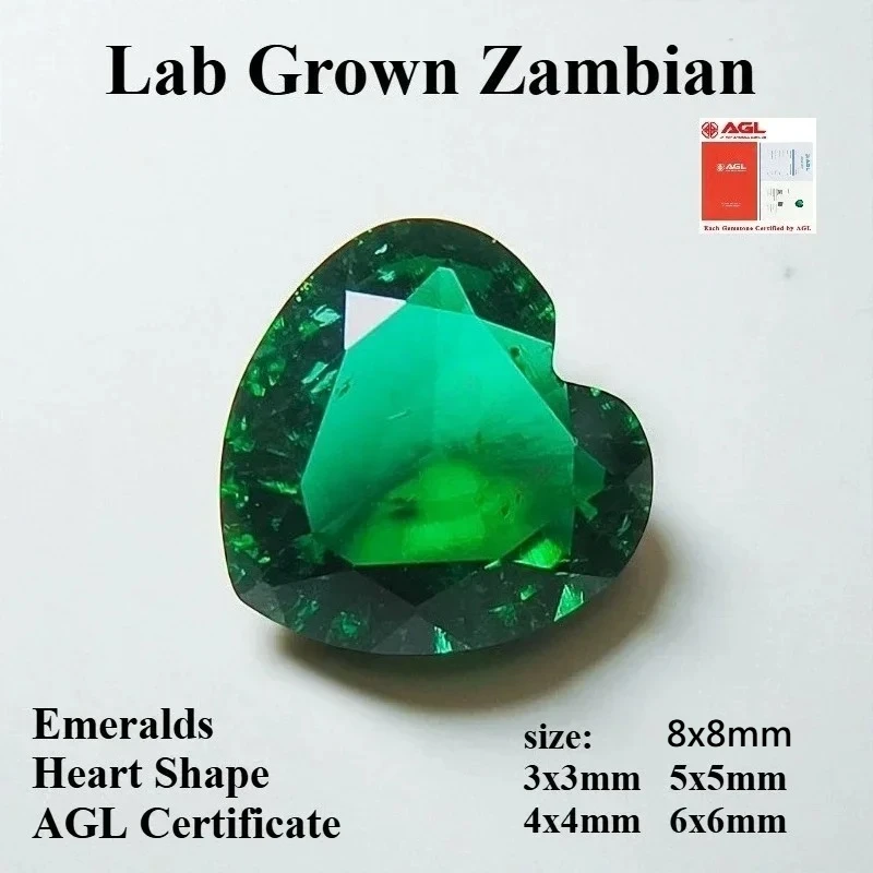 Lab Grown Zambian Emeralds Heart Shape Hydrothermal Hand Cut with Cracks Inclusions Inside Selectable AGL Certificate
Lab Grown Zambian Emeralds Heart Shape Hydrothermal Hand Cut with Cracks Inclusions Inside Selectable AGL Certificate