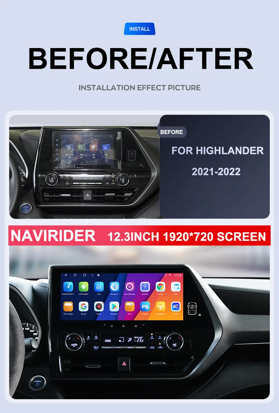 Android 13.0 8GB 128G 12.3 ''Autoradio For Toyota Highlander 2021 2022 Car GPS Navigation Carplay Multimedia Player Head Unit
Android 13.0 8GB 128G 12.3 ''Autoradio For Toyota Highlander 2021 2022 Car GPS Navigation Carplay Multimedia Player Head Unit