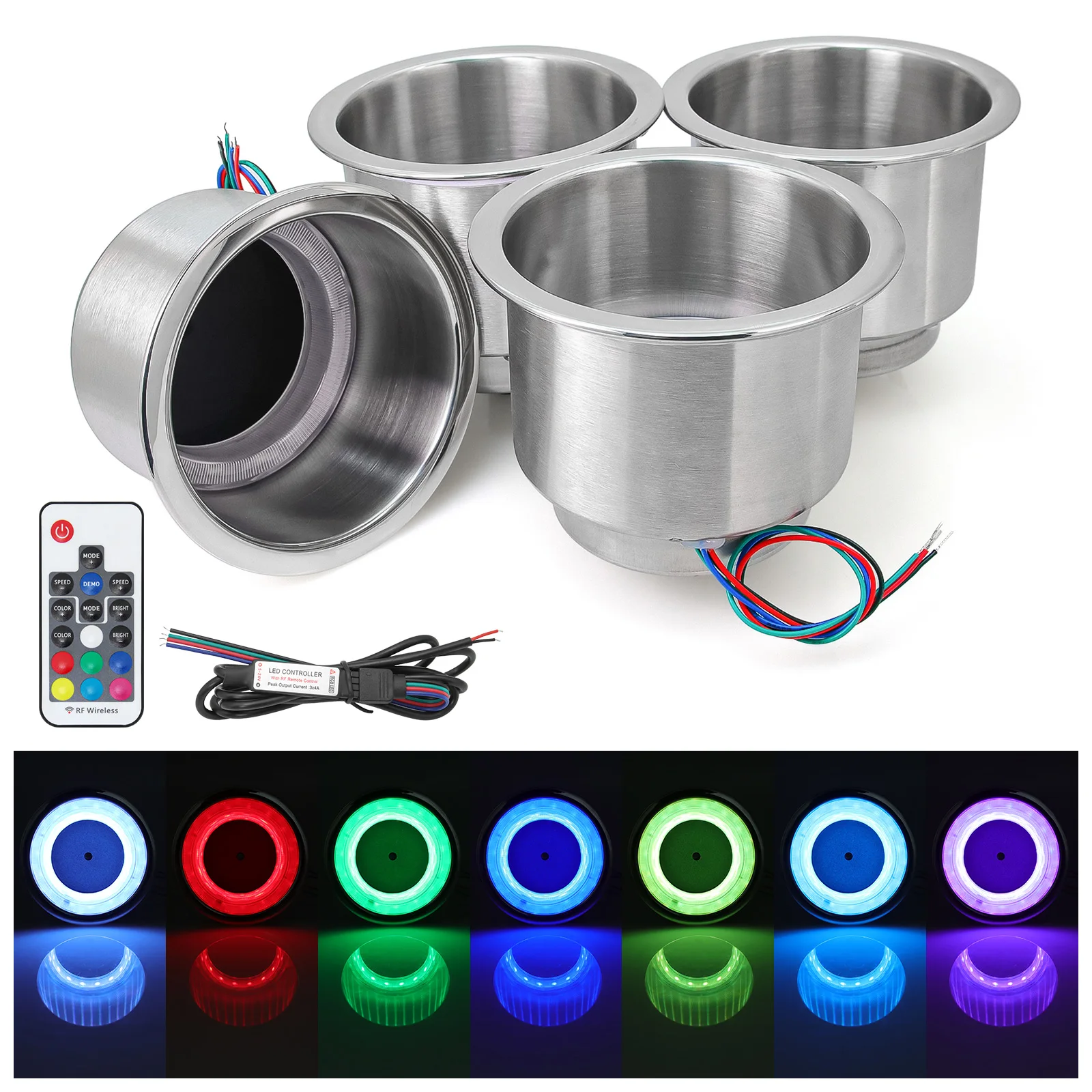 Stainless Steel Cup Holder With 14 LED RGB Lights Cup Drink Bottle Holder Suitable for Marine Boat Car Truck
Stainless Steel Cup Holder With 14 LED RGB Lights Cup Drink Bottle Holder Suitable for Marine Boat Car Truck