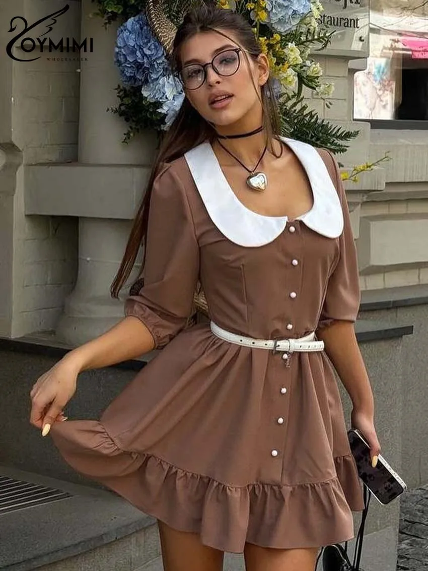 Oymimi Elegant Brown Patchwork Womens Dresses Fashion Peter Pan Collar Half Sleeve Dresses Autumn New Button Pleated Mini Dress
Oymimi Elegant Brown Patchwork Womens Dresses Fashion Peter Pan Collar Half Sleeve Dresses Autumn New Button Pleated Mini Dress