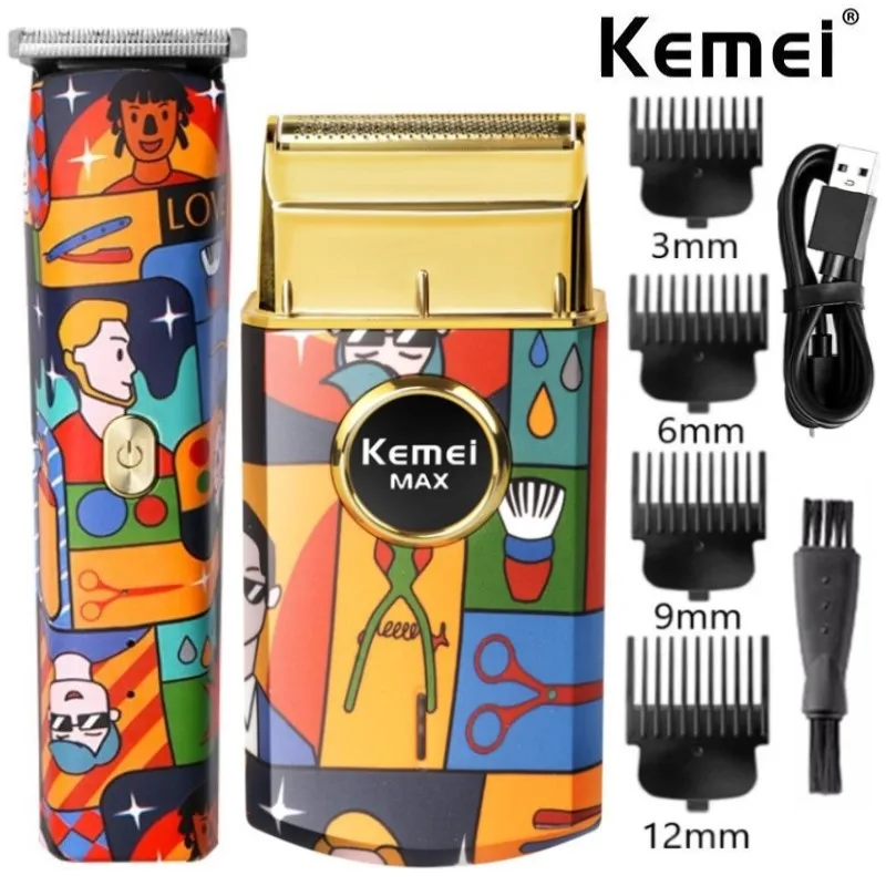 Kemei Cordless Single Foil Men Shaver Style Craft Graffiti Professional Lithium ion Razor Professional T-Blade Hair Clipper set
Kemei Cordless Single Foil Men Shaver Style Craft Graffiti Professional Lithium ion Razor Professional T-Blade Hair Clipper set