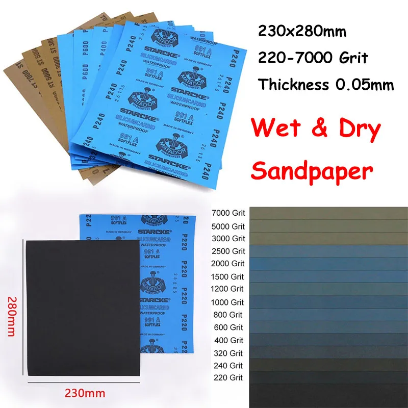 230x280mm Wet And Dry Sandpaper 220-7000 Grit 0.05mm Thickness Waterproof Rectangle Sanding Sheets For Polishing/Jewelry/Wood
230x280mm Wet And Dry Sandpaper 220-7000 Grit 0.05mm Thickness Waterproof Rectangle Sanding Sheets For Polishing/Jewelry/Wood