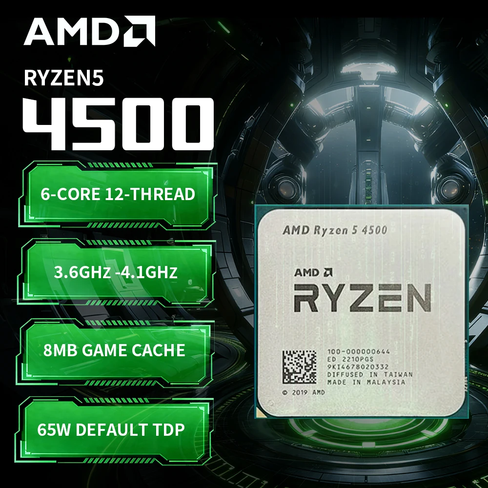 AMD Ryzen 5 4500 6-Core 12-Thread 3.6-4.1GHz Zen 2 Architecture PCIe 3.0 AM4 Socket TDP 65W AMD Processor