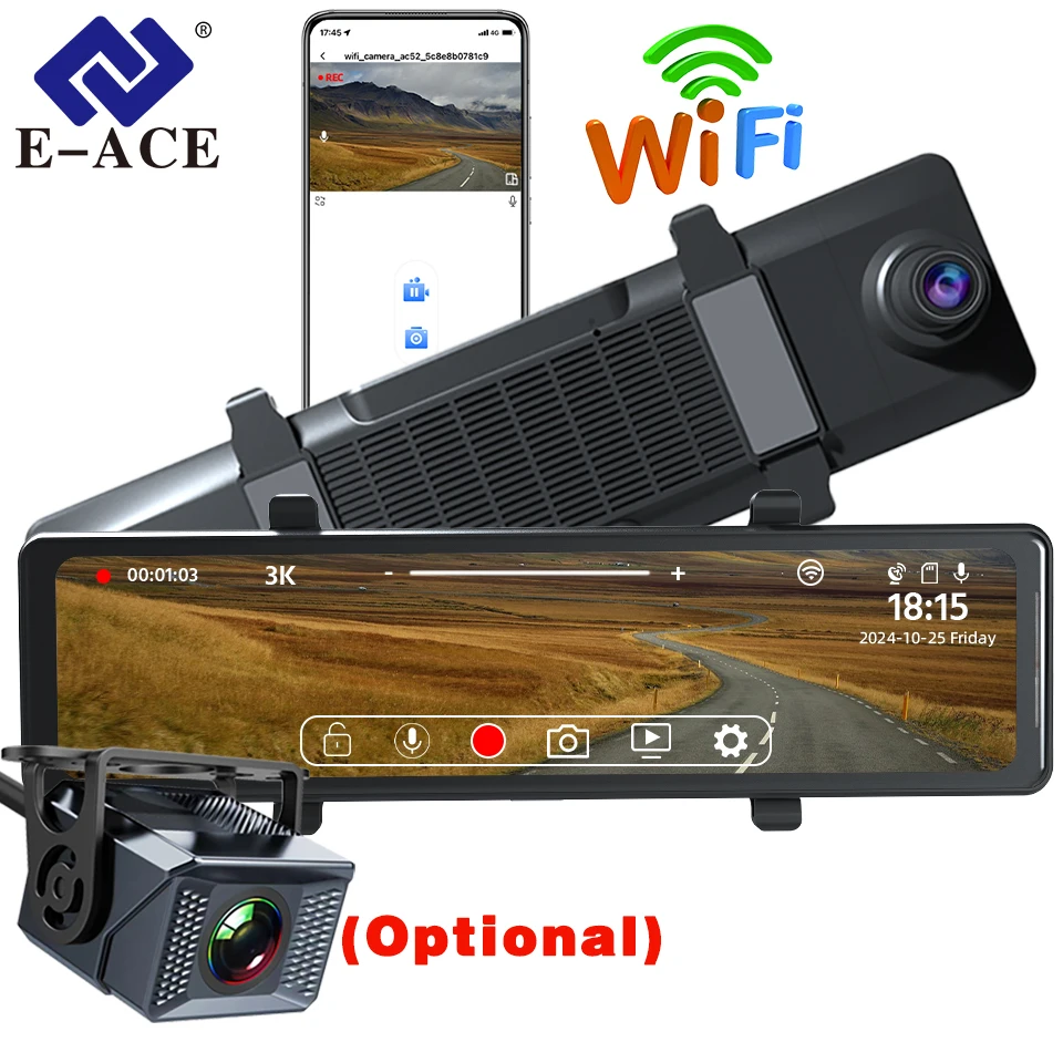 3K Dashcam with HD Night Vision Recording for 24H Parking Monitoring Supports WiFi GPS and Optional 2.5K Rear Camera
3K Dashcam with HD Night Vision Recording for 24H Parking Monitoring Supports WiFi GPS and Optional 2.5K Rear Camera