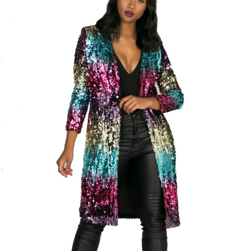 Casual Long Sequins Coat Gradient Color sequined Coats jacket Beading Cardigan Metal Color casual splicing Windbreaker
Casual Long Sequins Coat Gradient Color sequined Coats jacket Beading Cardigan Metal Color casual splicing Windbreaker