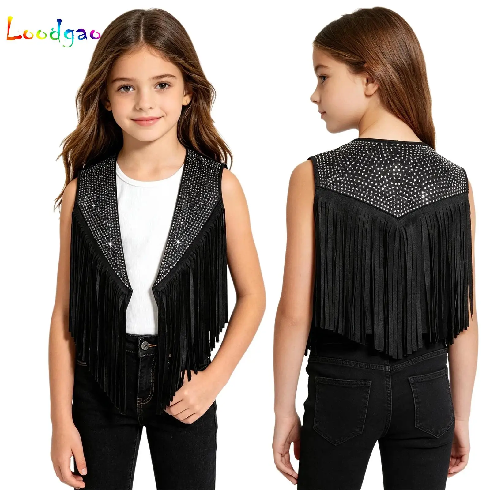 Kids Western Cowboy Cowgirl Cosplay Costume Halloween Waistcoat Rhinestones Tassel Fringe Vest Jacket Carnival Hippie Dress Up
Kids Western Cowboy Cowgirl Cosplay Costume Halloween Waistcoat Rhinestones Tassel Fringe Vest Jacket Carnival Hippie Dress Up