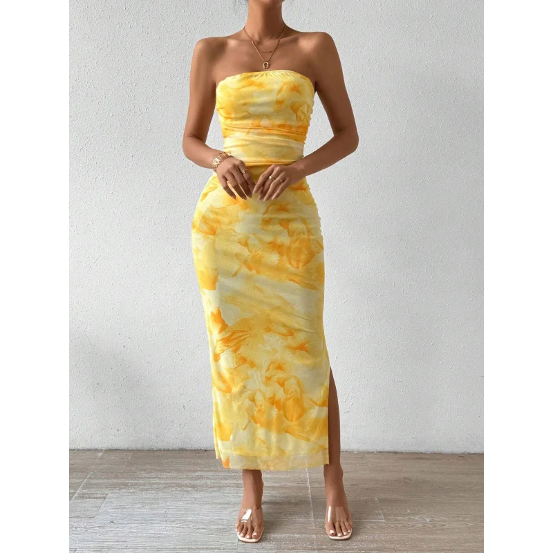 Strapless Tie-Dye Mesh Slit Long Dress 2026 New Slim-Fit Vacation-Style Bodycon Dress
Strapless Tie-Dye Mesh Slit Long Dress 2026 New Slim-Fit Vacation-Style Bodycon Dress
