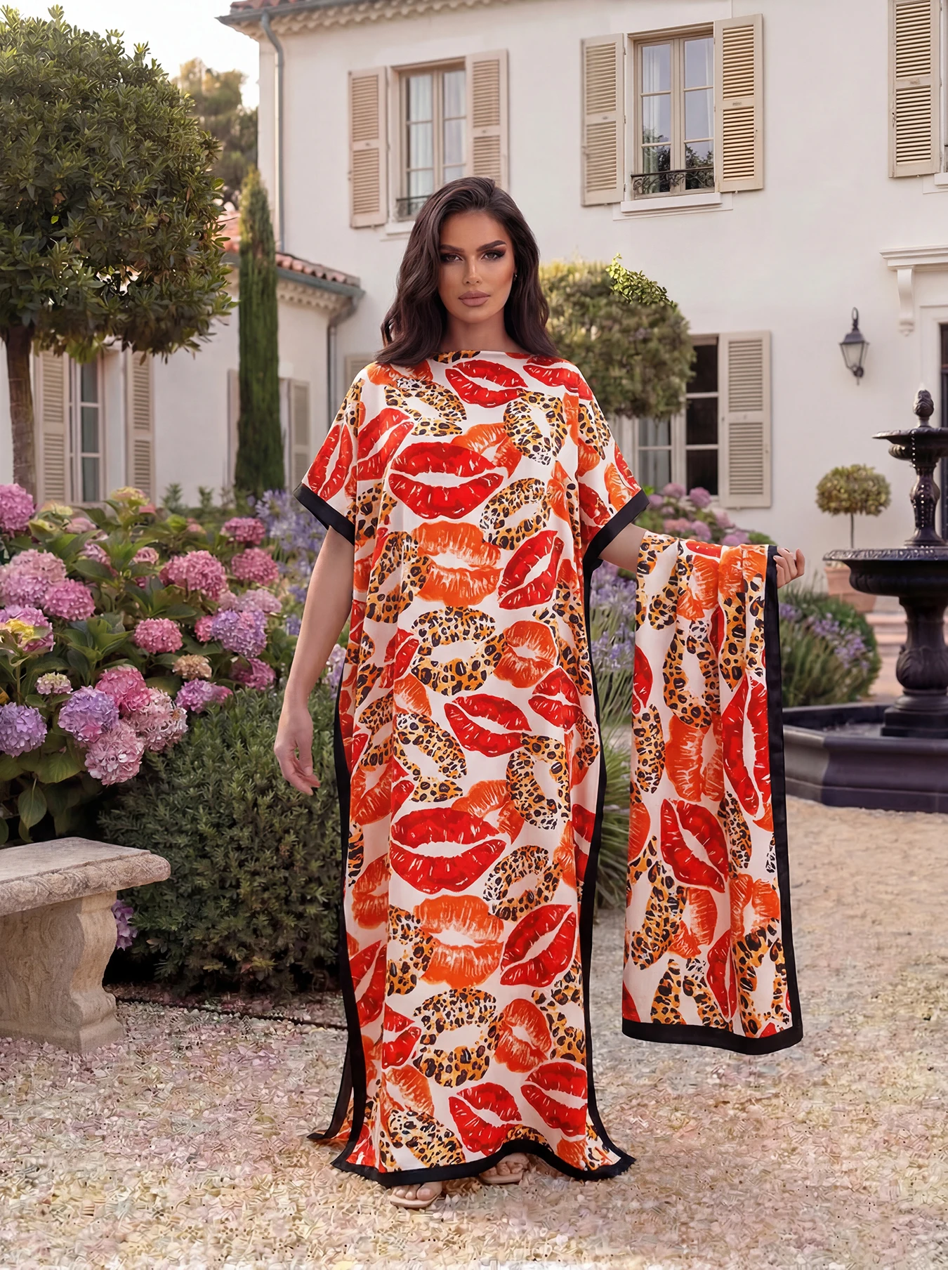 Lip Leopard Printed Dubai Casual Abaya With Scarf, Loose Batwing Maxi Kaftan Robe For African Muslim Women Daily Wear
Lip Leopard Printed Dubai Casual Abaya With Scarf, Loose Batwing Maxi Kaftan Robe For African Muslim Women Daily Wear