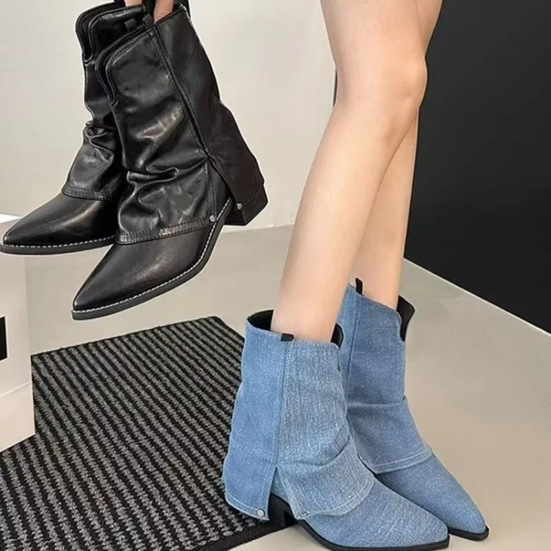 Короткие сапоги на массивном каблуке для женщин, осенние и зимние ковбойские сапоги в стиле вестерн с острым носком
Короткие сапоги на массивном каблуке для женщин, осенние и зимние ковбойские сапоги в стиле вестерн с острым носком