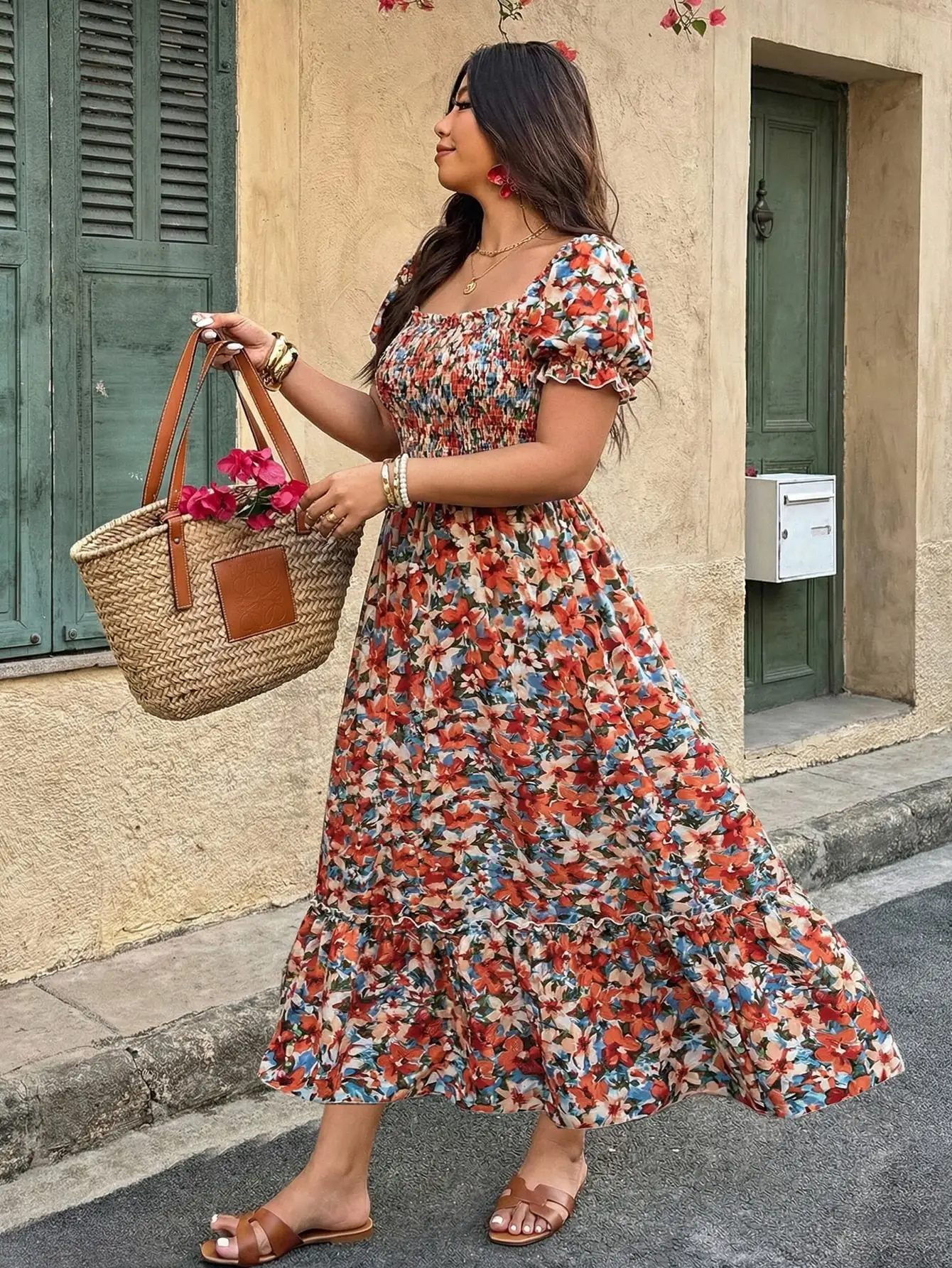 Plus Size Womens Square Neck Puff Sleeve Floral Midi Dress Smocked Waist Dress Boho Beach Vacation Dress Casual Summer Outfit
Plus Size Womens Square Neck Puff Sleeve Floral Midi Dress Smocked Waist Dress Boho Beach Vacation Dress Casual Summer Outfit