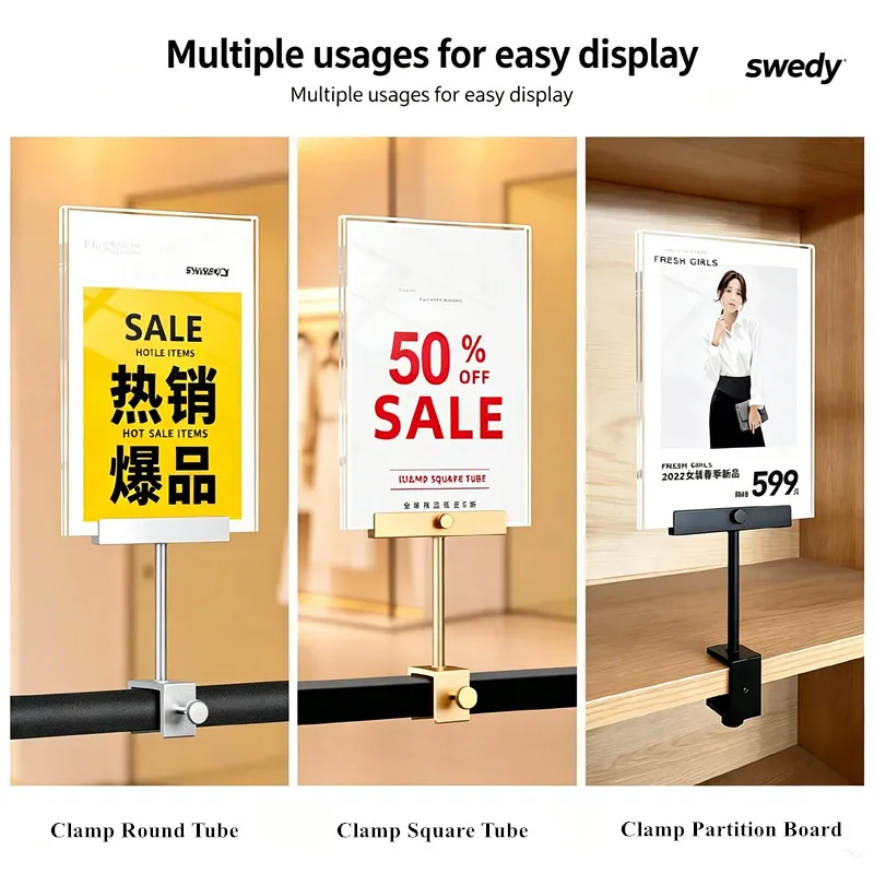 3 Pieces Clothing Rack Price Sign Holder Clip Aluminum Alloy Price Tag Poster Label Holder Acrylic & KT Board Clip
3 Pieces Clothing Rack Price Sign Holder Clip Aluminum Alloy Price Tag Poster Label Holder Acrylic & KT Board Clip