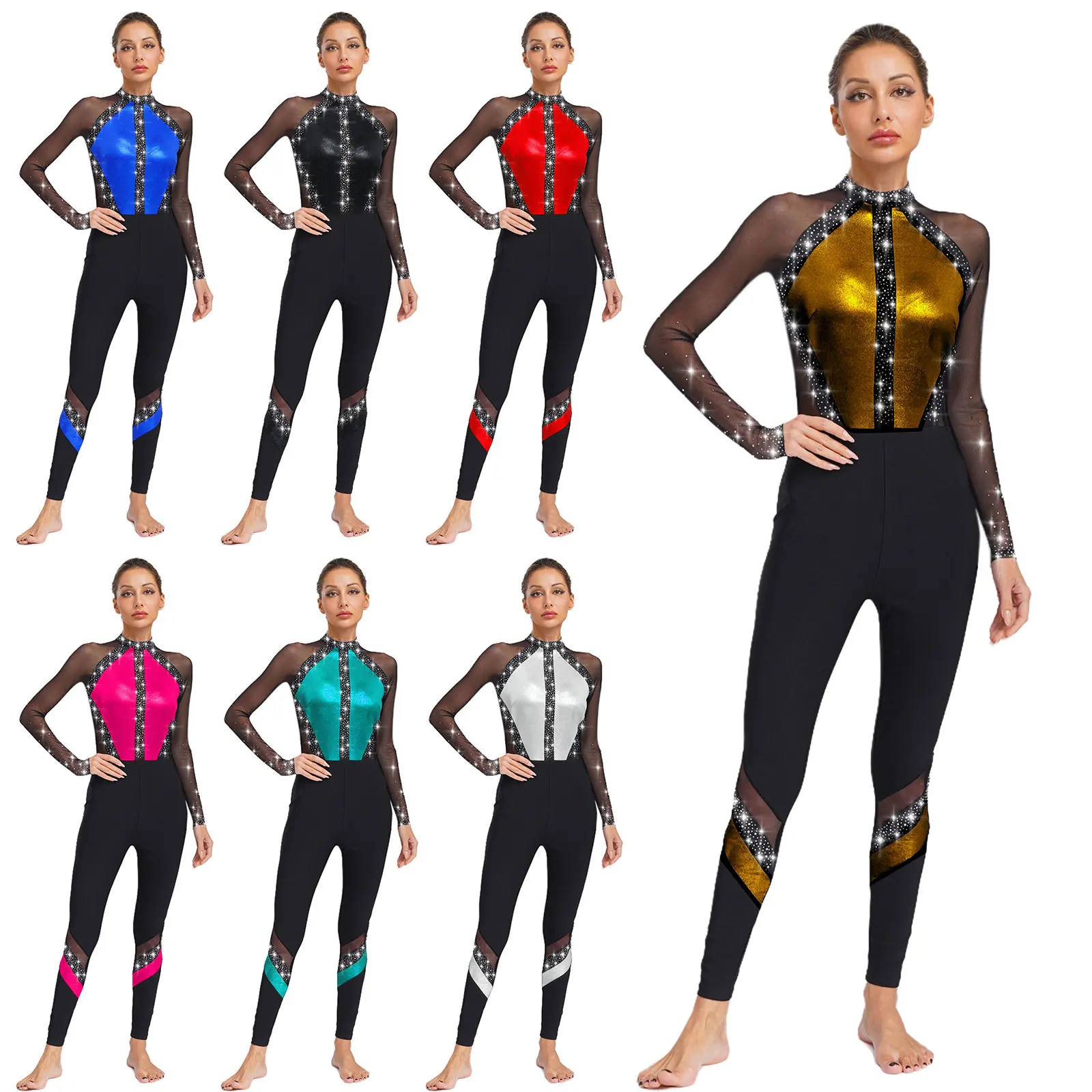 Women Figure Skating Jumpsuit Long Sleeve Shiny Rhinestone Sheer Mesh Gymnastics Ballet Dance Acrobatics Yoga Leotard Dancewear
Women Figure Skating Jumpsuit Long Sleeve Shiny Rhinestone Sheer Mesh Gymnastics Ballet Dance Acrobatics Yoga Leotard Dancewear