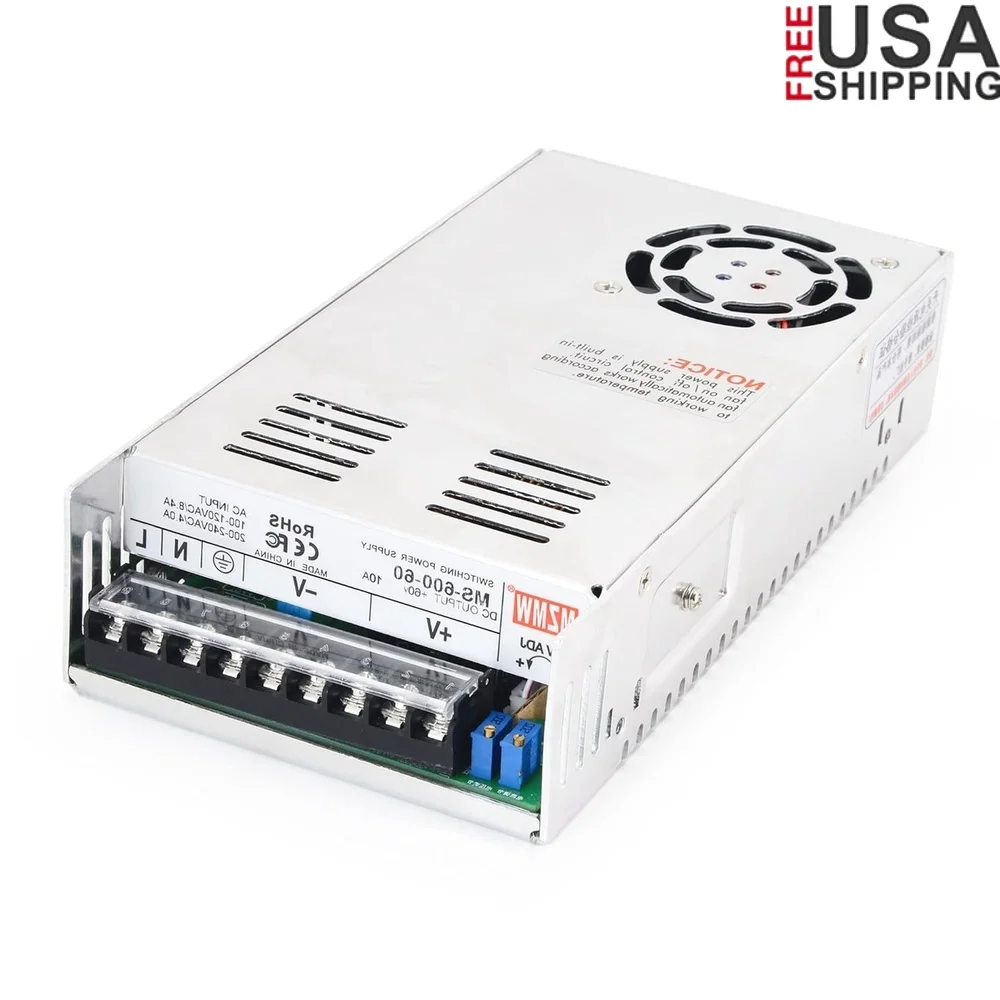 600W 60V DC Power Supply Adapter AC to DC Transformer Regulated Converter Switching LED Strip CCTV Camera CNC Router
600W 60V DC Power Supply Adapter AC to DC Transformer Regulated Converter Switching LED Strip CCTV Camera CNC Router
