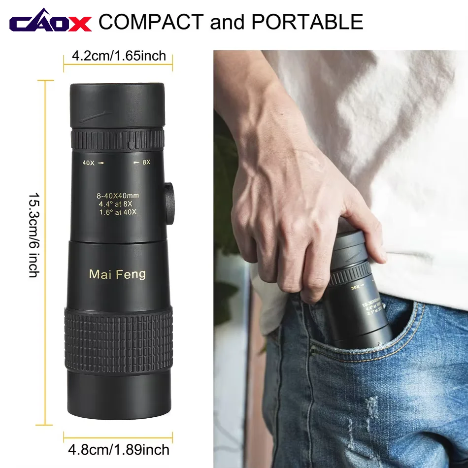 CAOX 8-40x40 Monocular Telescope Compact Retractable Zoom Waterproof Bak4 Professional HD ED Glass With Tripod Phone Clip
CAOX 8-40x40 Monocular Telescope Compact Retractable Zoom Waterproof Bak4 Professional HD ED Glass With Tripod Phone Clip