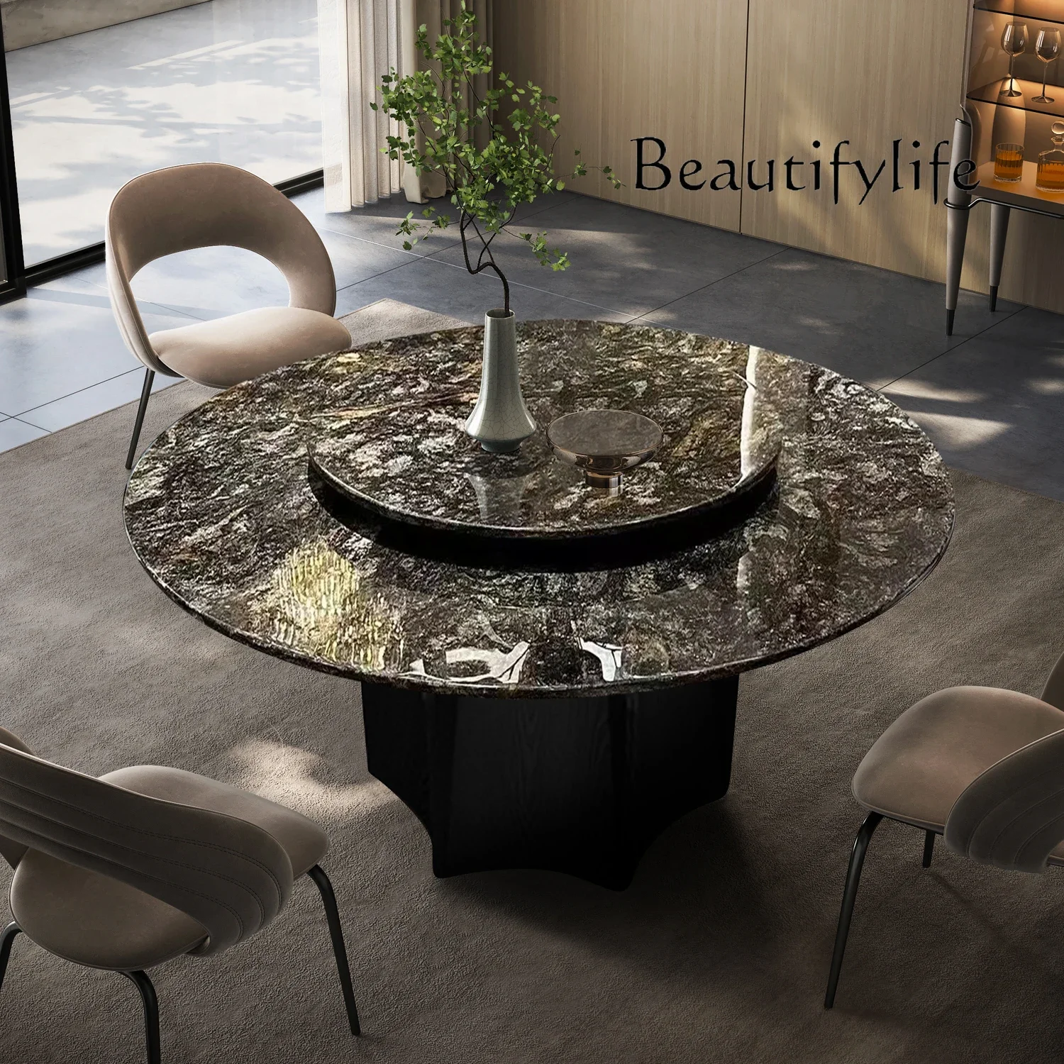 N40 Natural solid wood foot dining table for home use Modern simple Italian marble dining table Round table with turntable
N40 Natural solid wood foot dining table for home use Modern simple Italian marble dining table Round table with turntable