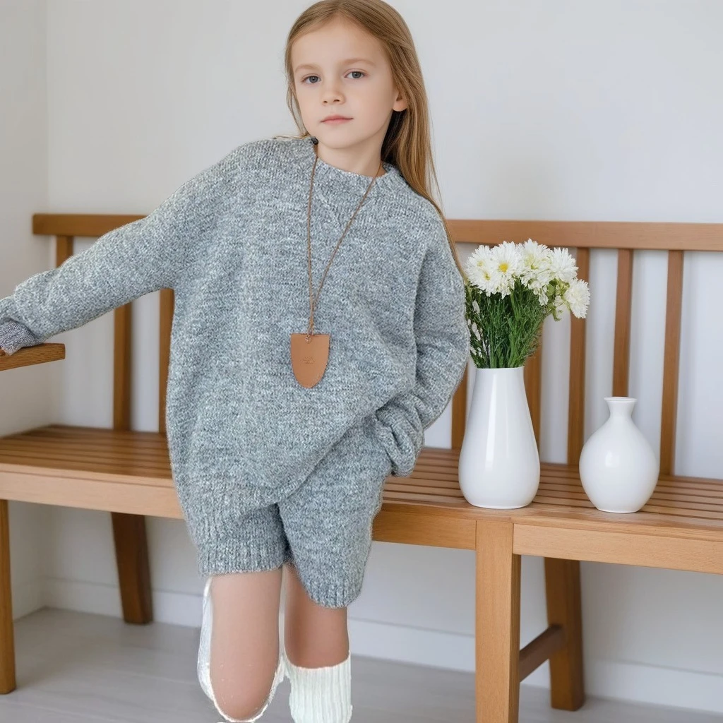 2025 Autumn Girls Sweater Set Fashion Loose Knit Top Shorts Causal Two-Piece Outfits for Teen Kids 10 12 Years Children Clothes 
2025 Autumn Girls Sweater Set Fashion Loose Knit Top Shorts Causal Two-Piece Outfits for Teen Kids 10 12 Years Children Clothes