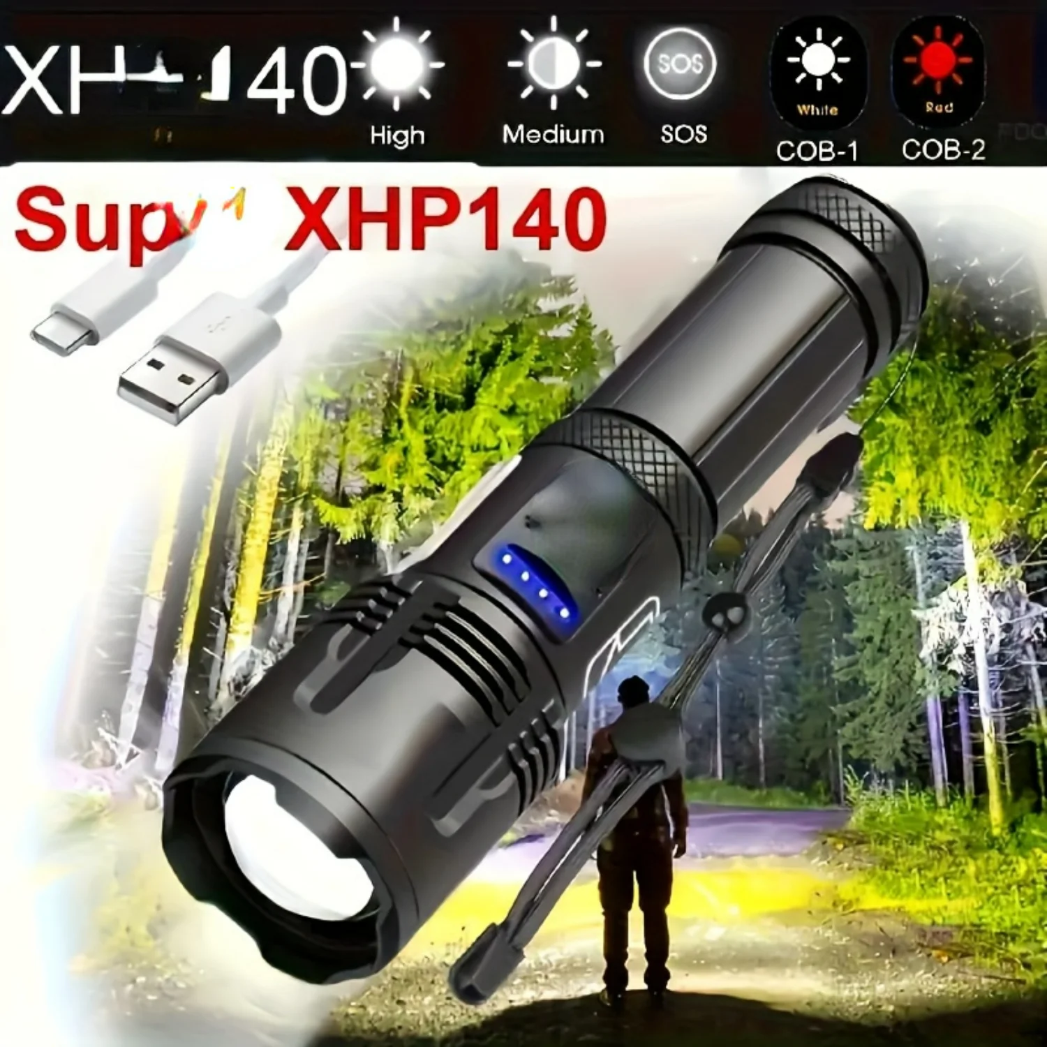 Ideal Choice for Outdoor Activities - Rechargeable High Brightness Portable 7-mode LED Flashlight with Variable Beam COB Work Li
Ideal Choice for Outdoor Activities - Rechargeable High Brightness Portable 7-mode LED Flashlight with Variable Beam COB Work Li
