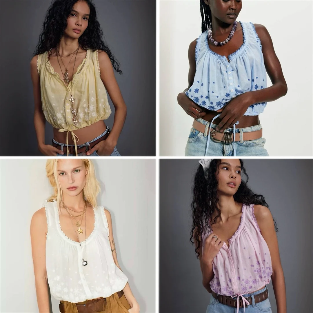 4 Colors Freep Vest Embroidered Sleeveless Top Girl Style Spring Fashion Cotton Breathable Short Length V-Neck Button Closure
4 Colors Freep Vest Embroidered Sleeveless Top Girl Style Spring Fashion Cotton Breathable Short Length V-Neck Button Closure
