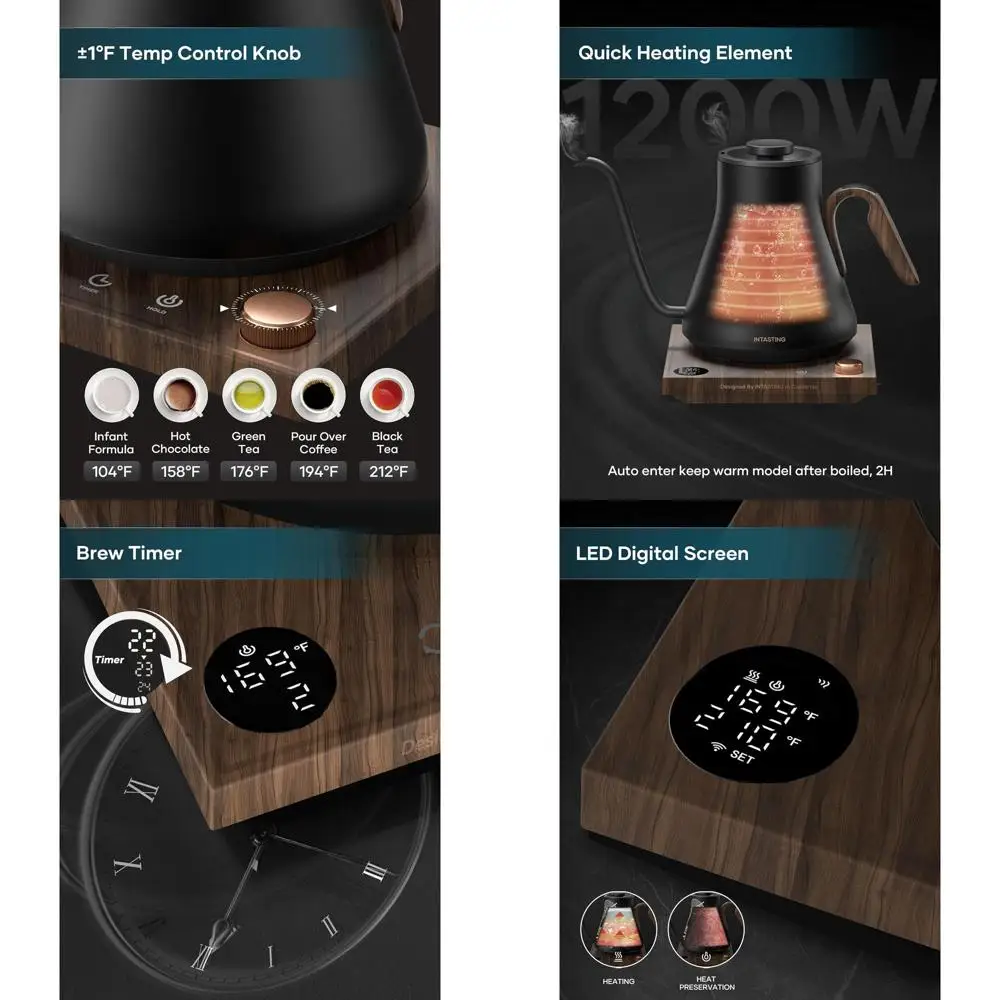 Чайник на гибкой стойке из нержавеющей стали с ± 1 ° F Контроль температуры для кофе, чая и кипящей воды, емкость 0,9 л, черный
Чайник на гибкой стойке из нержавеющей стали с ± 1 ° F Контроль температуры для кофе, чая и кипящей воды, емкость 0,9 л, черный