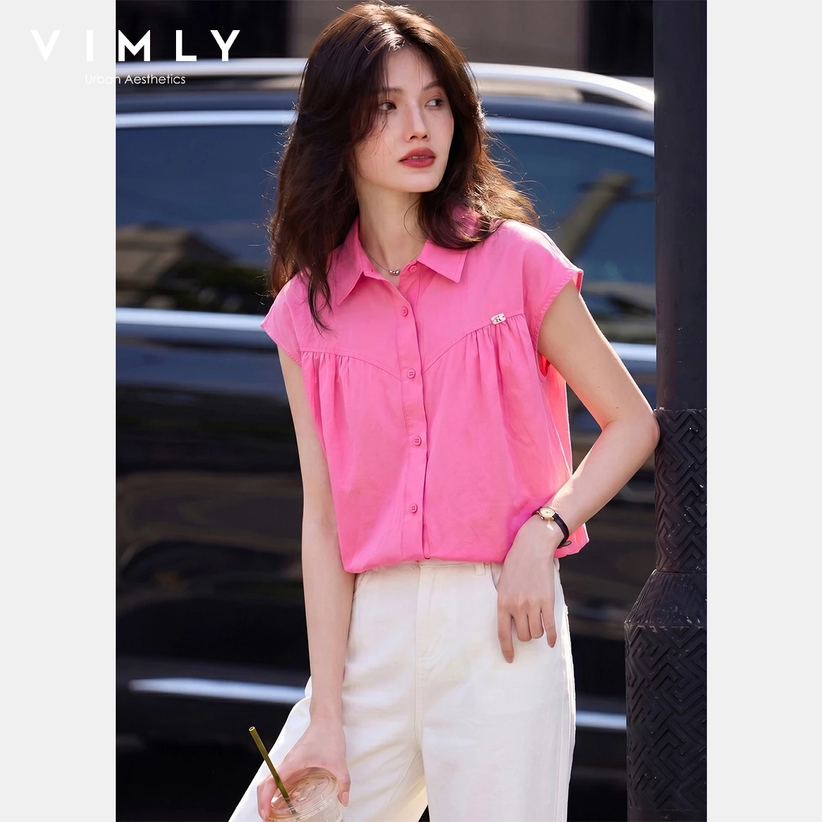 VIMLY Women's Commuter Casual Rose Red Sleeveless Shirt 2026 Summer New Pure Cotton Lapel Shirt Ladies Simple Daily Wear 31286
VIMLY Women's Commuter Casual Rose Red Sleeveless Shirt 2026 Summer New Pure Cotton Lapel Shirt Ladies Simple Daily Wear 31286