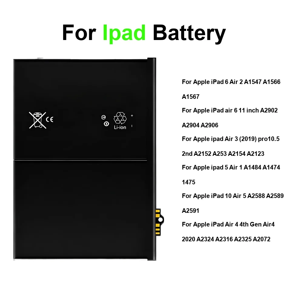 Tablet Battery 7340-8827mAh For Apple iPad 10 6 11 Air 4TH 1 2 3 4 5 A2588 A2589 A2591 Pro 2019 2ND 2020 pro10.9 AIR4 PAD6 PAD5
Tablet Battery 7340-8827mAh For Apple iPad 10 6 11 Air 4TH 1 2 3 4 5 A2588 A2589 A2591 Pro 2019 2ND 2020 pro10.9 AIR4 PAD6 PAD5