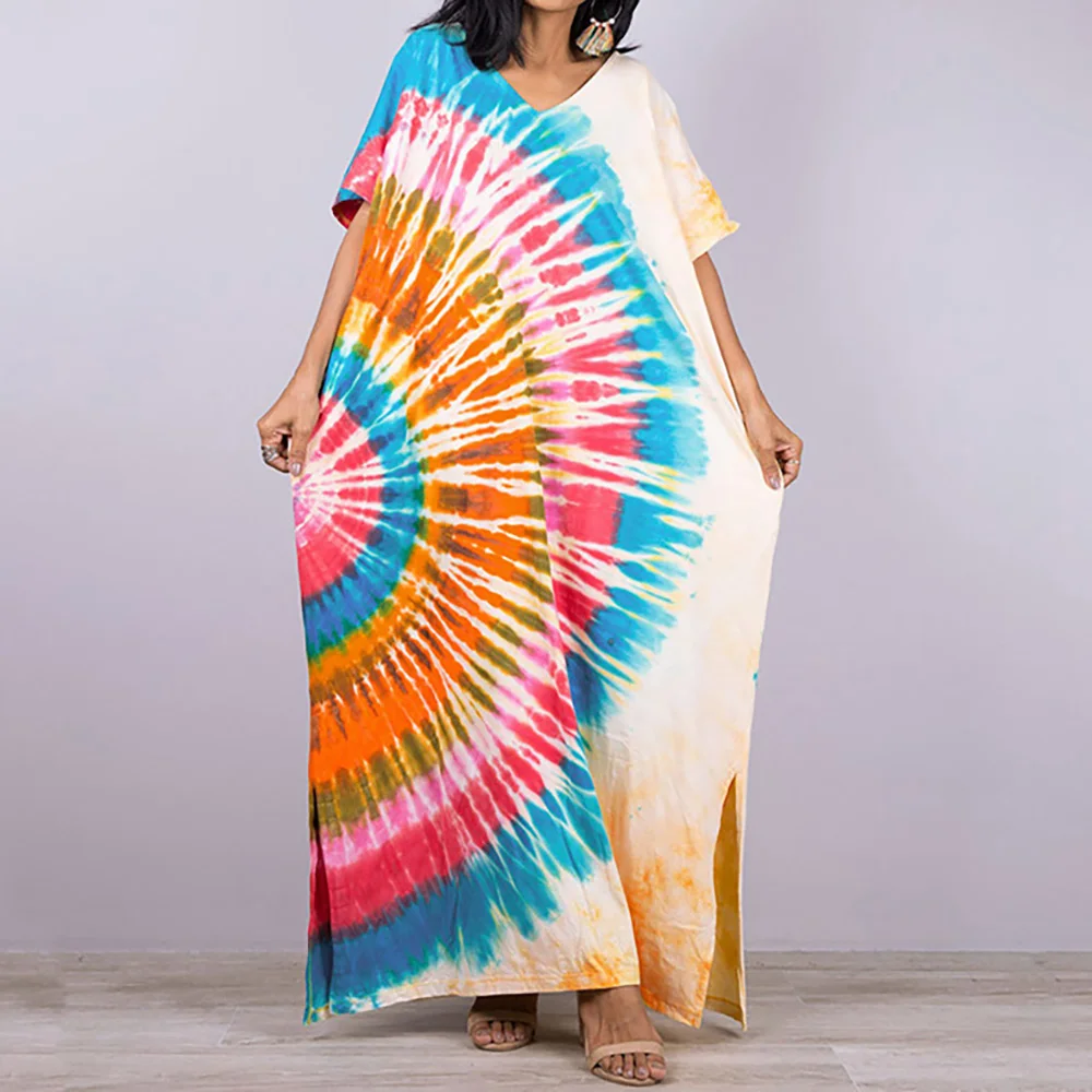 2023 Boho Colorful Tie-dye Kaftan Women Swimsuit Cover Up Kimono Summer Fashion Maxi Dress Female Bikini Cover-ups Beach Wear
2023 Boho Colorful Tie-dye Kaftan Women Swimsuit Cover Up Kimono Summer Fashion Maxi Dress Female Bikini Cover-ups Beach Wear