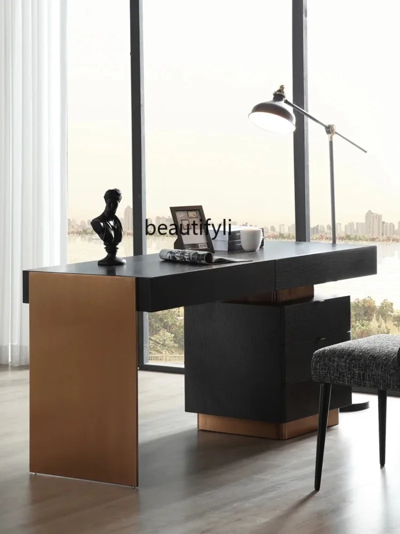 Post-Modern Light Luxury Stainless Steel Simple Study Smoked Wood Model Room Villa Italian Minimalist Desk
Post-Modern Light Luxury Stainless Steel Simple Study Smoked Wood Model Room Villa Italian Minimalist Desk
