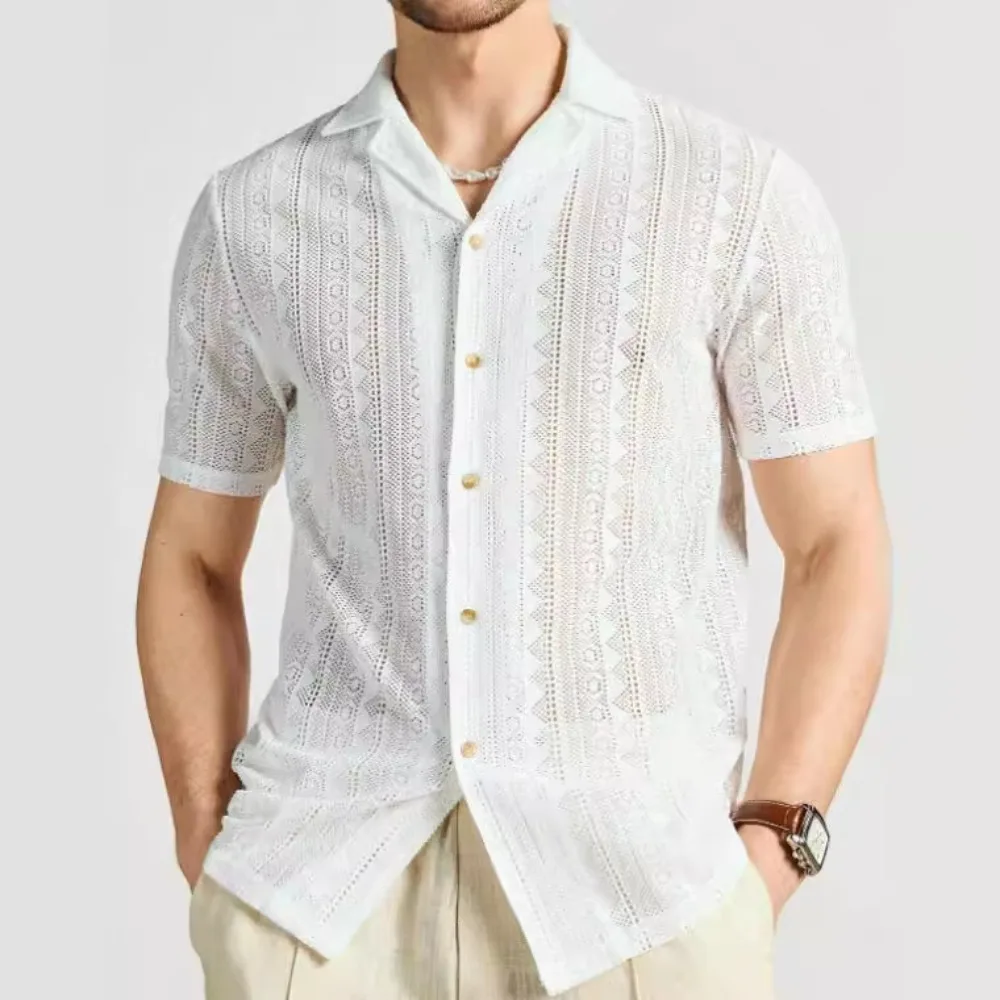 Men's Short-sleeved Shirt Lace Loose-cut Knitted Casual TShirt Fashion Male Tops
Men's Short-sleeved Shirt Lace Loose-cut Knitted Casual TShirt Fashion Male Tops