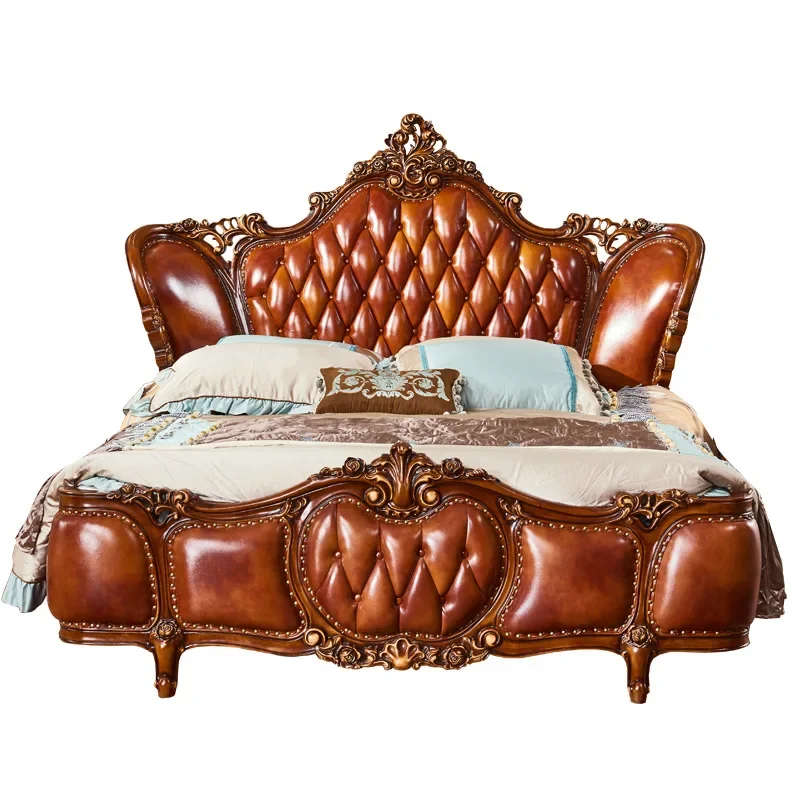 All solid wood American leather bed oak carved European style high-end luxury villa 1.8 double leather master bedroom
All solid wood American leather bed oak carved European style high-end luxury villa 1.8 double leather master bedroom