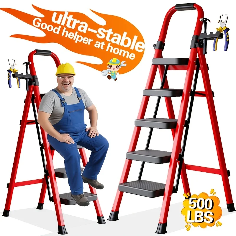 450 Lb Heavy-Duty Folding Ladder - Industrial/Residential Grade Step Ladder with Non-Slip Steps, Thickened Metal Construction, Space-Saving Foldable Design, Anti-Slip Rungs, Suitable for Garages, Construction, Homes - Ideal for Adults
450 Lb Heavy-Duty Folding Ladder - Industrial/Residential Grade Step Ladder with Non-Slip Steps, Thickened Metal Construction, Space-Saving Foldable Design, Anti-Slip Rungs, Suitable for Garages, Construction, Homes - Ideal for Adults