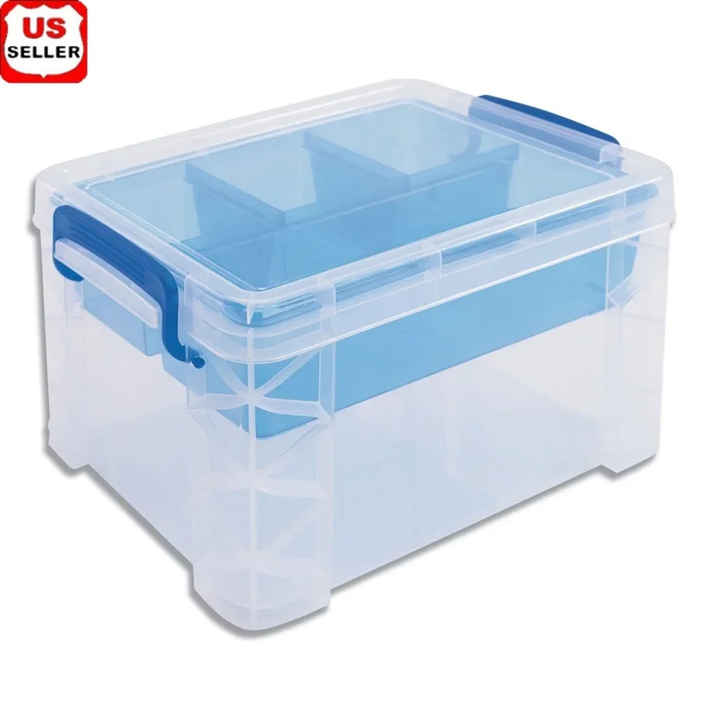 Super Stacker Divided Storage Box Snap Tight Lid Stackable Organizer with Removable Tray Office School Home Storage
Super Stacker Divided Storage Box Snap Tight Lid Stackable Organizer with Removable Tray Office School Home Storage