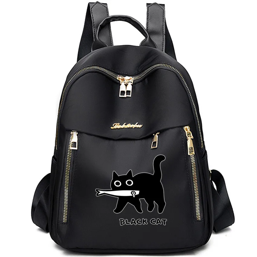 Women's Travel Backpack Oxford Cloth Nylon Black Backpack Fun A Black Cat Eating Fish Japanese Style Printing Girl Backpacks
Women's Travel Backpack Oxford Cloth Nylon Black Backpack Fun A Black Cat Eating Fish Japanese Style Printing Girl Backpacks