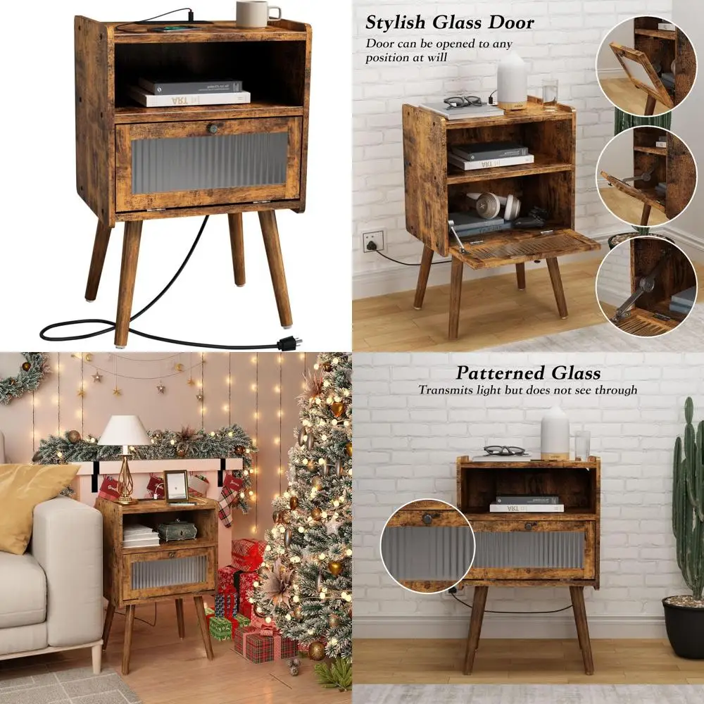 Mid-Century Modern Bedside Table with Charging, Glass Door & 2-Tier Storage, Brown, for Bedrooms and Living Rooms
Mid-Century Modern Bedside Table with Charging, Glass Door & 2-Tier Storage, Brown, for Bedrooms and Living Rooms