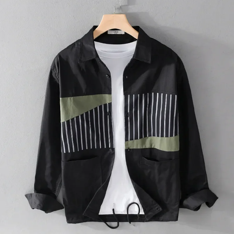 Korean Fashion Mens Long Sleeve Shirt Streetwear Stripe Spliced Top Drawstring Designer Shirt Youth Pure Cotton Casual Overshirt
Korean Fashion Mens Long Sleeve Shirt Streetwear Stripe Spliced Top Drawstring Designer Shirt Youth Pure Cotton Casual Overshirt
