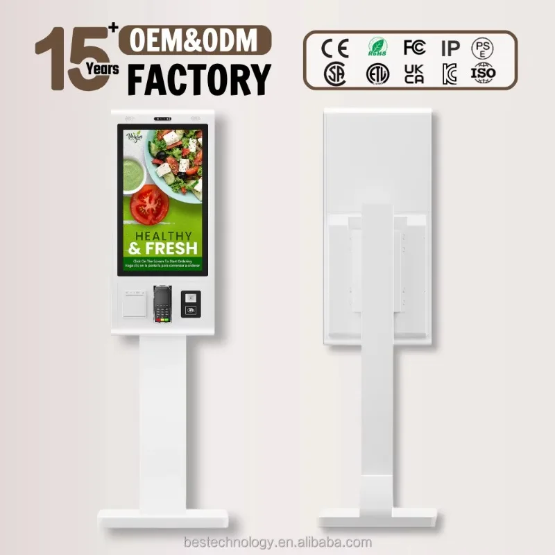 Wireless 4G LTE ordering kiosks with Android 13 and POS stands for food courts and fast food restaurants
Wireless 4G LTE ordering kiosks with Android 13 and POS stands for food courts and fast food restaurants
