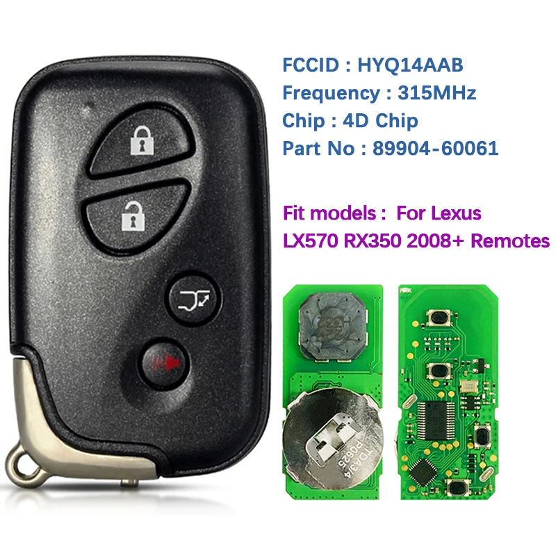 CN052036 Вторичный рынок, 4-кнопочный смарт-ключ для Lexus LX570 RX350 2008 + FCCID HYQ14AAB E-плата 3370 315 МГц 89904-60061 89904-60A00
CN052036 Вторичный рынок, 4-кнопочный смарт-ключ для Lexus LX570 RX350 2008 + FCCID HYQ14AAB E-плата 3370 315 МГц 89904-60061 89904-60A00