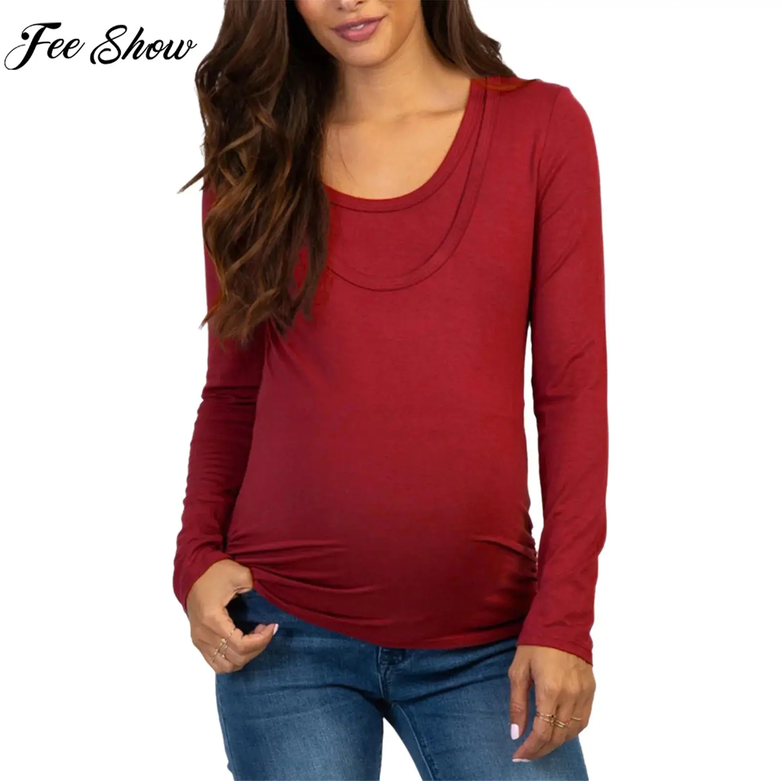 Женская футболка для беременных и кормящих мам с длинным рукавом, однотонная, с рюшами, повседневная, для сна и отдыха
Женская футболка для беременных и кормящих мам с длинным рукавом, однотонная, с рюшами, повседневная, для сна и отдыха